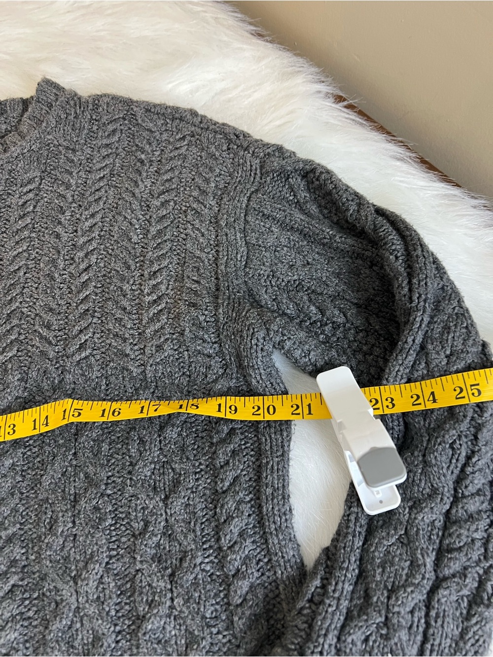Lucky brand cropped chunky cotton cable knit fisherman sweater grey medium - Picture 6 of 11